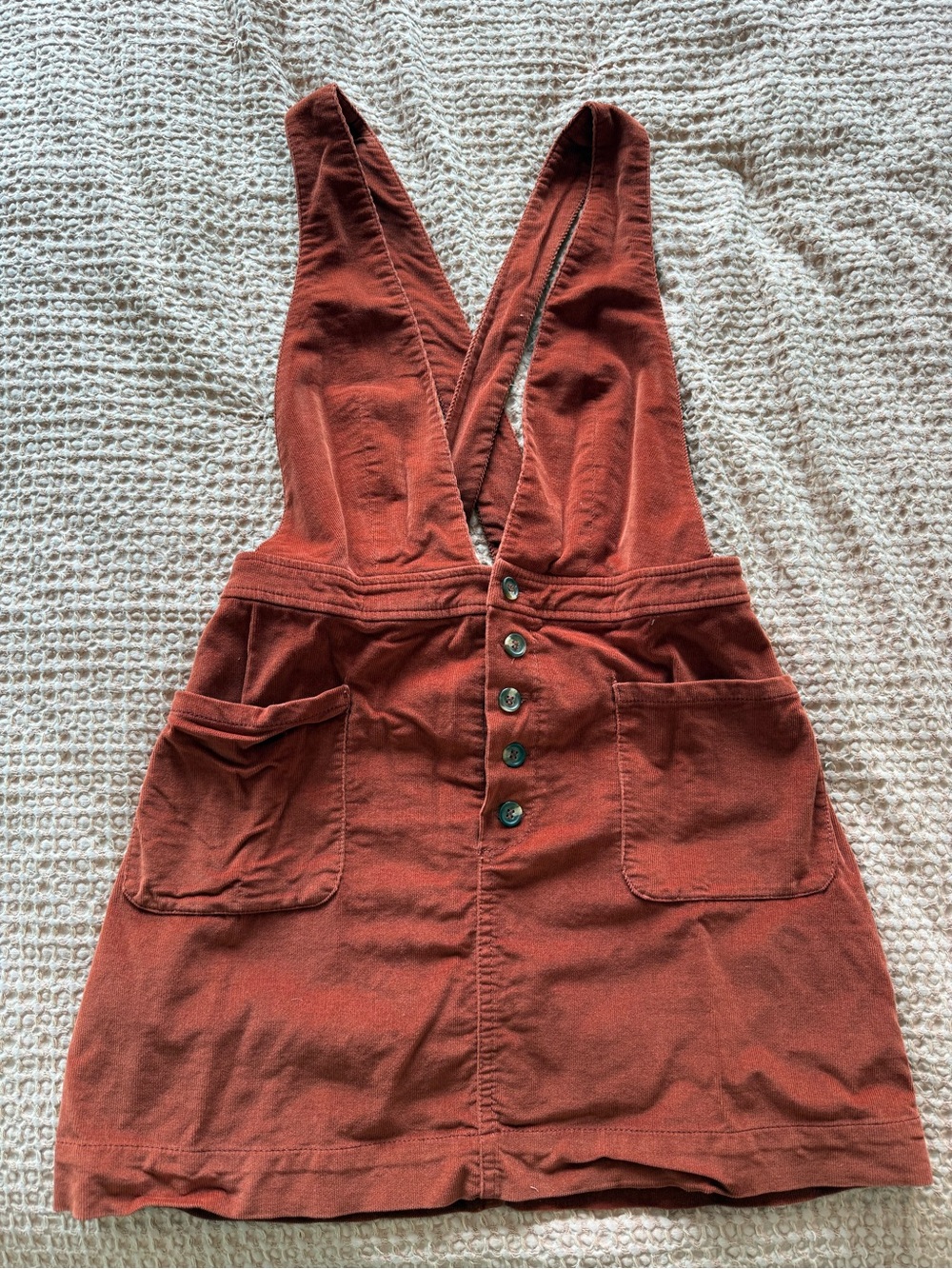 Free People Rust Orange Corduroy Button-Front Pinafore Mini Dress